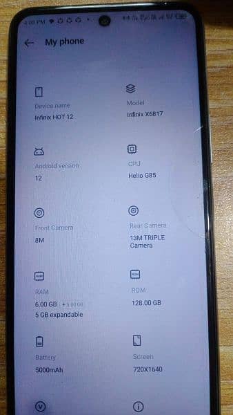 Infinix hot12=6gb. 128gb 6