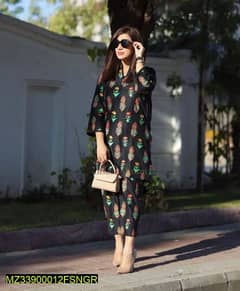 2 pics women Linen printed suit in black