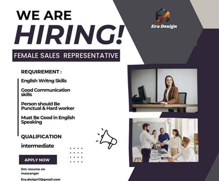 We are hiring a female sales representative 0