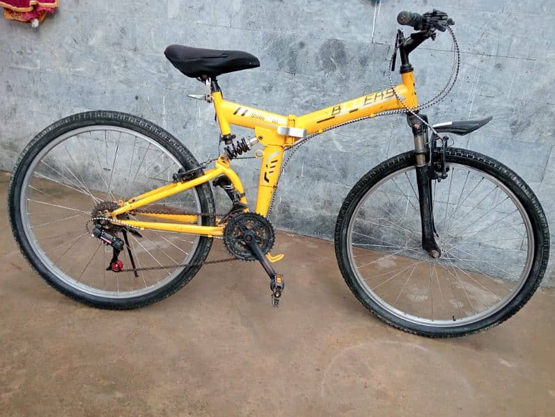 Yellow shine wood foldable bicycle 3