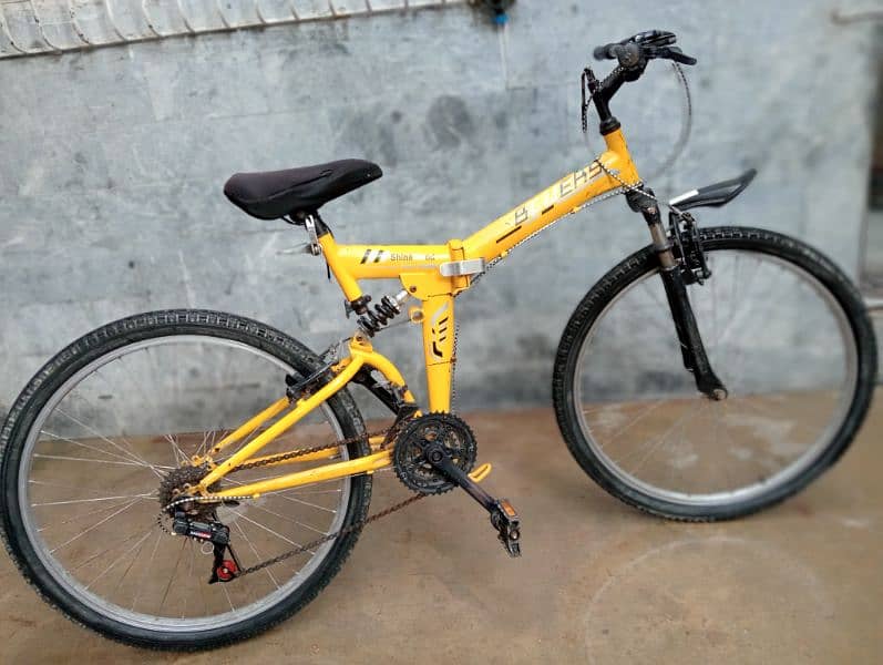 Yellow shine wood foldable bicycle 4