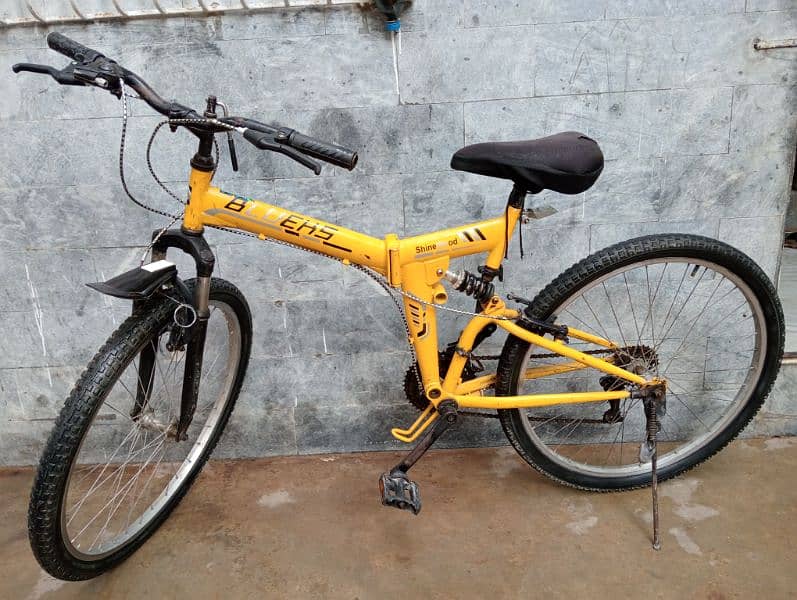 Yellow shine wood foldable bicycle 5