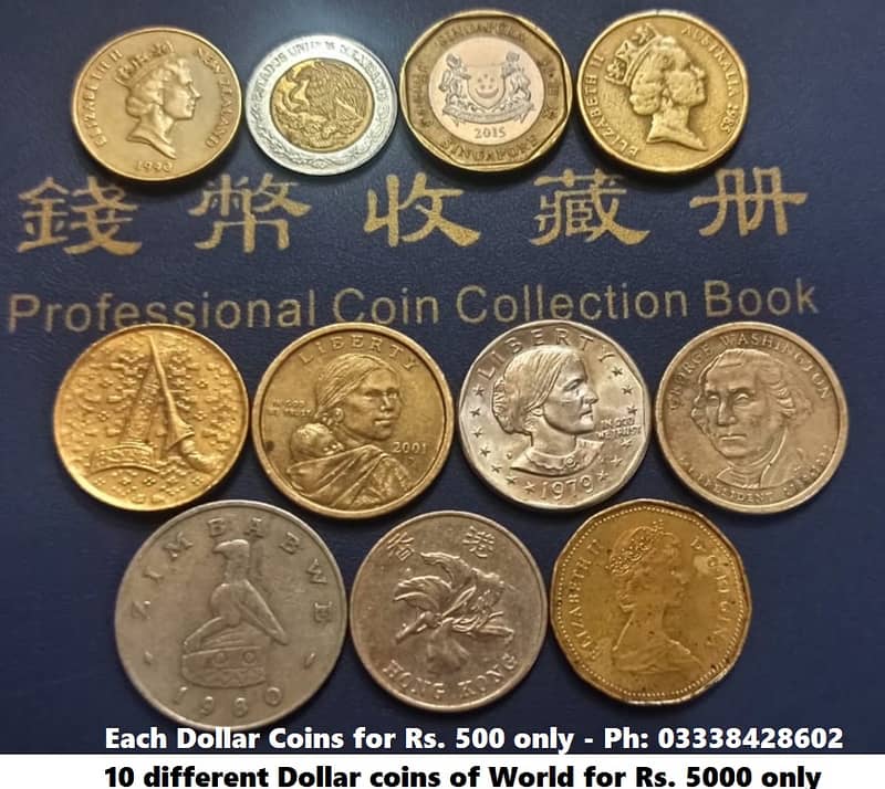 10 Different Dollar Coins of 10 Different Countries(USA, NZ, Canada+) 5