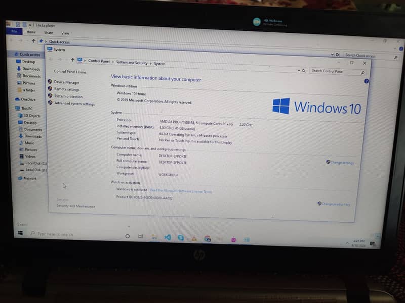 Hp  Laptop condition 10/10 520-Ram 7