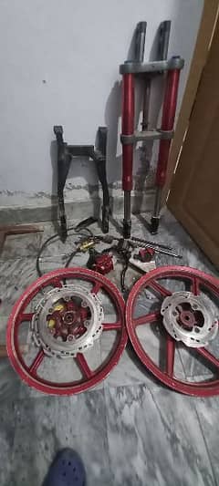 bike modification parts front shocks alloy rims swing arm chimta