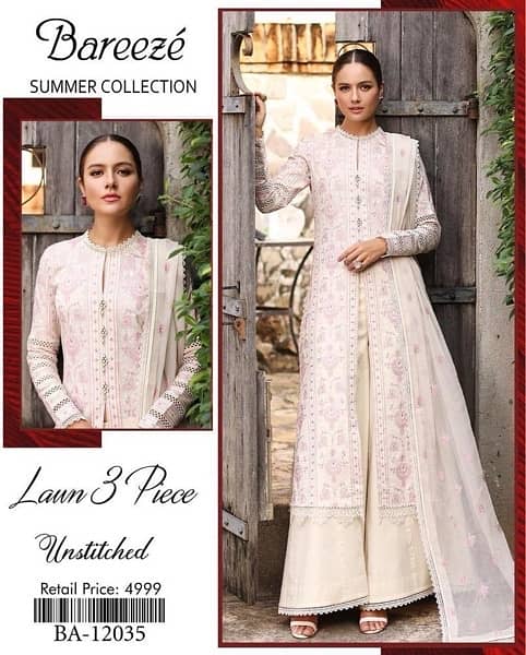 3Pcs women’s unstitched lawn embroidered suit 0