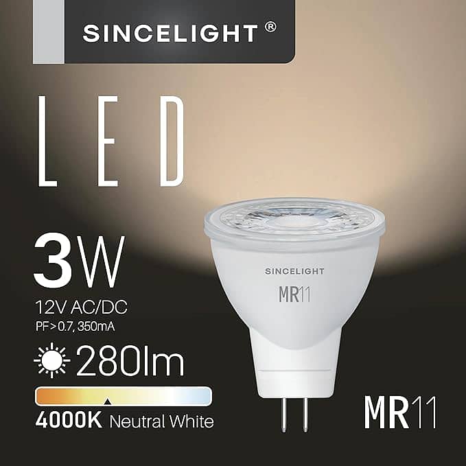 SINCELIGHT MR11 GU4 12V LED Small Spotlight Bulb Ø35mm Reflector, 3W, 1