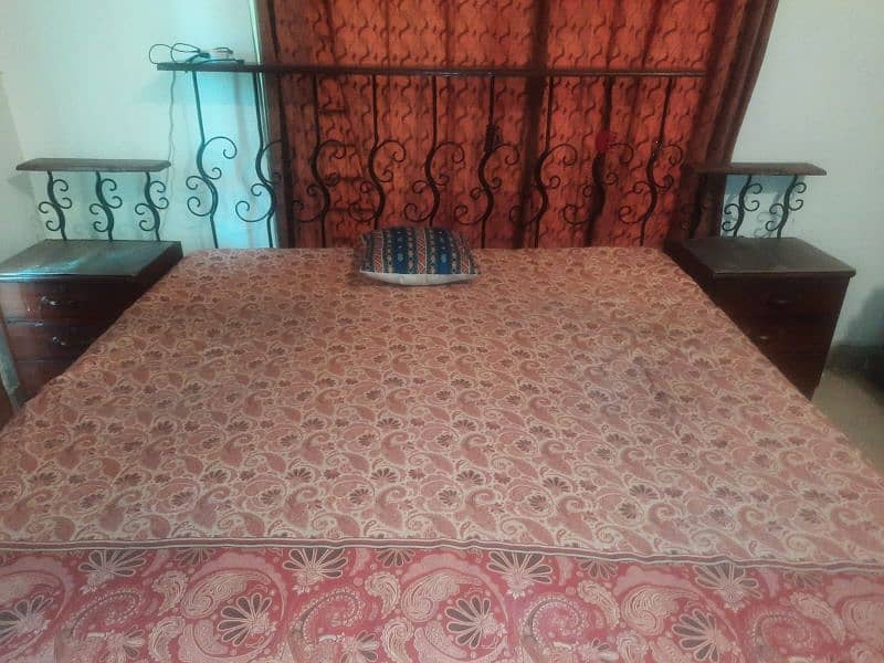 double wooden bed with side tables 1