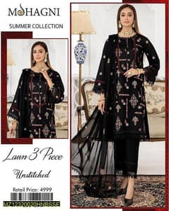 3 Pcs Women's Unstitched Lawn
Embroidered Suit