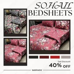 3 Pcs Cotton Printed Double Bedsheet