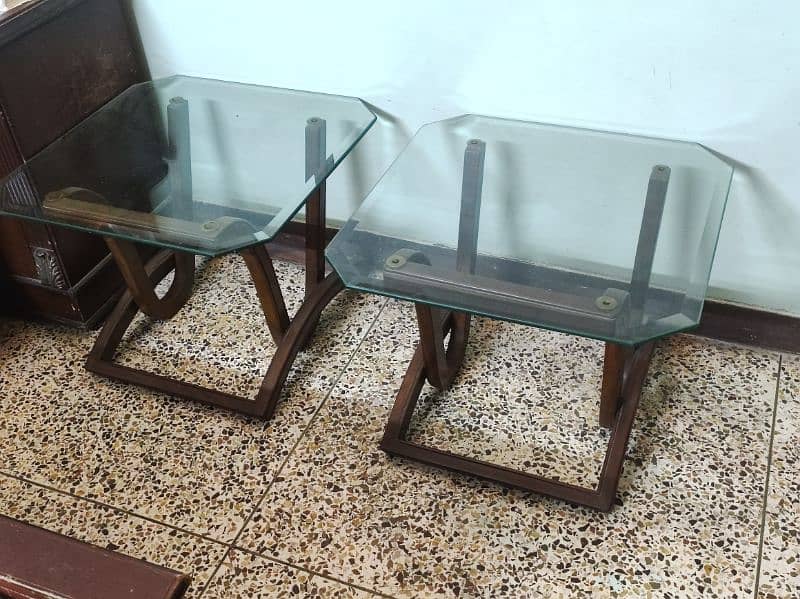 Sheesham Wooden Center table & 2  Side Tables With Top Glass 3