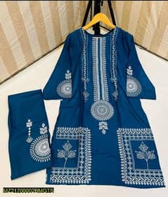 2 Pcs Block Print Women's Stitched Linen Suit