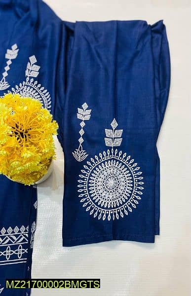 2 Pcs Block Print Women's Stitched Linen Suit 1