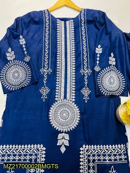 2 Pcs Block Print Women's Stitched Linen Suit 2