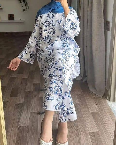 2 PCs Women's Printed Linen Suit 1