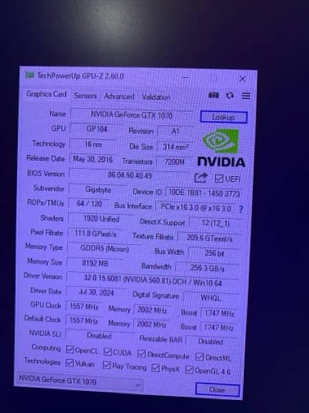 GTX 1070 GIGABYTE 2 FAN 0