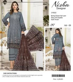 3 pcs women's unstitched lawn