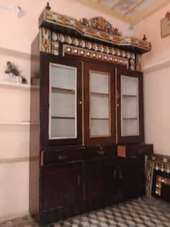 Elegant Vintage Wooden Bedroom Set - Bed, Wardrobe, and Cabinet