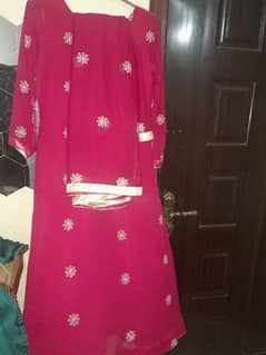 Two pieces heavy zari and sequence embrioder shockingpink dress. 0