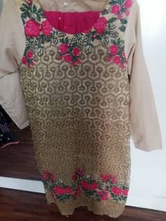 Beautiful fully embroidered 2 PC pink & beige color dress.