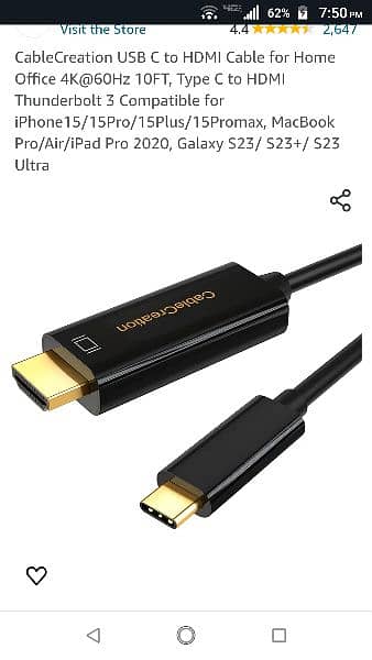 cablecreation type C to HDMI 4k 60hz 10ft long 1