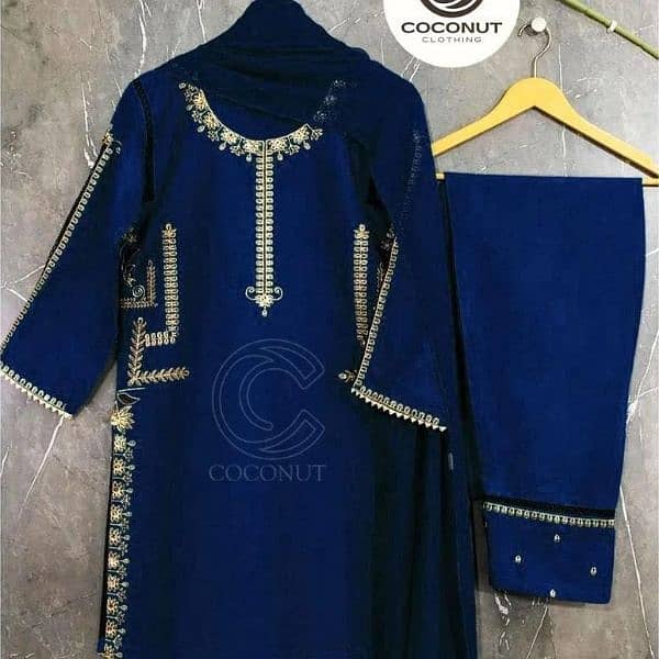 3PCs Embroidered Shirt and  Trouser  with Chiffon Dupatta 2