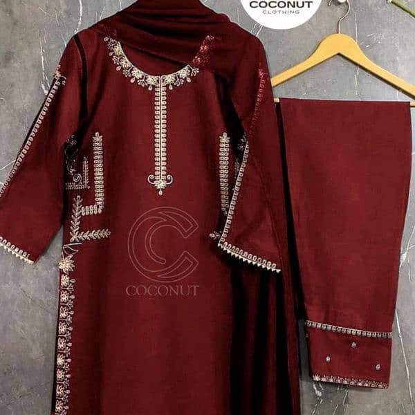 3PCs Embroidered Shirt and  Trouser  with Chiffon Dupatta 3