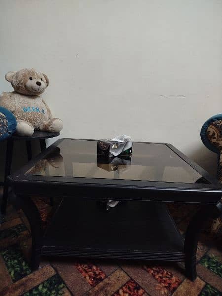 1 wooden center table with top mirror and 1 book rack for sale 1