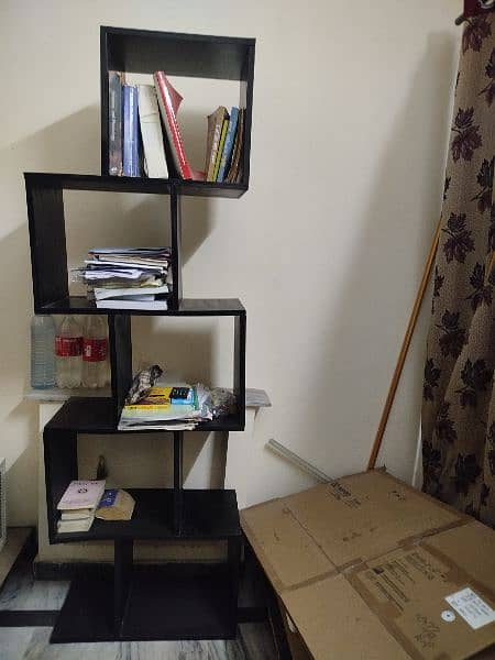 1 wooden center table with top mirror and 1 book rack for sale 2