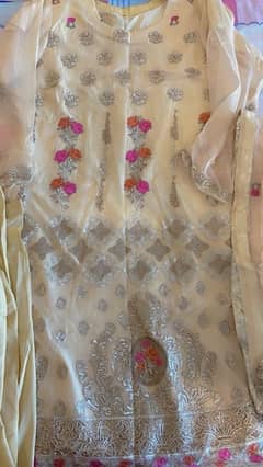 Large size Cream Color Fancy embroidered 3 piece suit