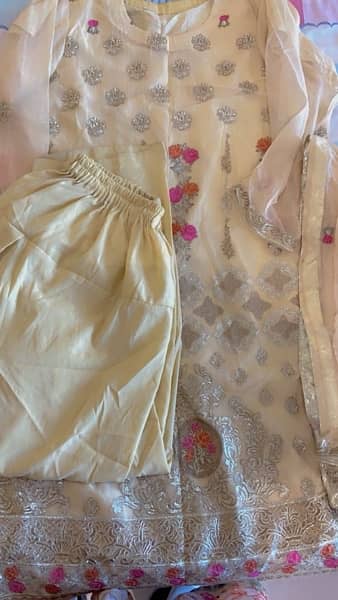 Large size Cream Color Fancy embroidered 3 piece suit 2