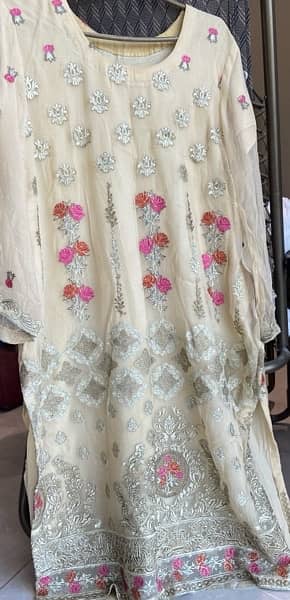 Large size Cream Color Fancy embroidered 3 piece suit 3