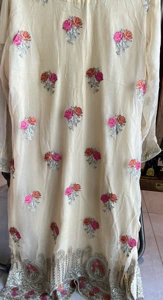 Large size Cream Color Fancy embroidered 3 piece suit 7