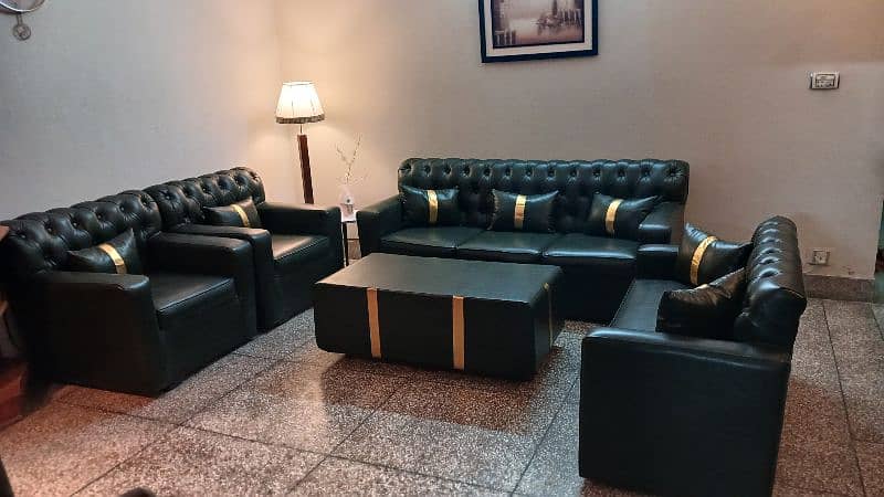 New 7 seater luxury leather sofa set with coffee table 6