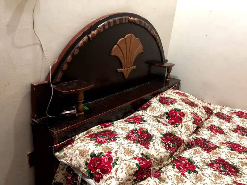 wooden bed with mattress and 2 sidetable 2