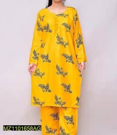 2 PCs Women, s Stitched Linen Printed Suit