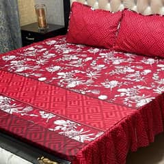 3 Pcs Cotton Salonica Printed Double Bedsheet