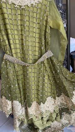 Size small, Green flare dress with fancy belt and trouser