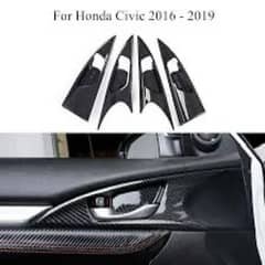 Carbon Fiber Interor Door Handle Trim For Honda Civic X 2016-2021