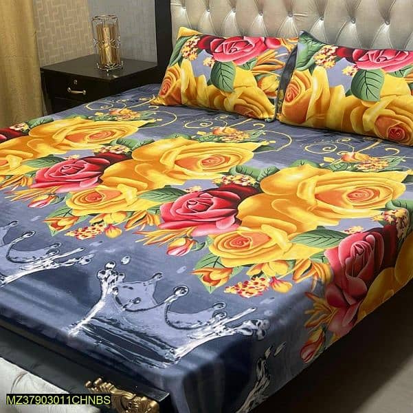 3 PCs crystal cotton printed double bedsheet 1