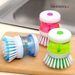 "Multicolor Soap Dispensing Kitchen Scrub Brush - Liquid Cleaner Tool"