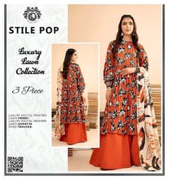 3 Pcs Women Unstitched Lawn Digital Print Suit 0