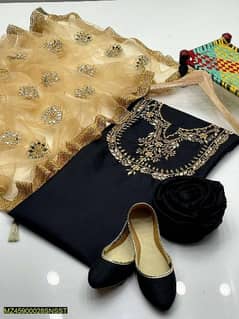 3 pcs woman's unstitched katan silk Embroidered suit