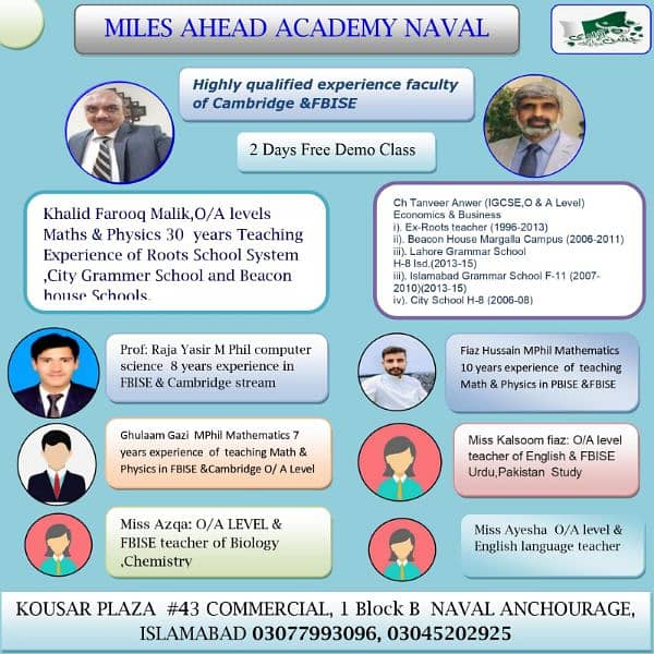 MILES AHEAD ACADEMY NAVAL/HOME tutoring services islamabad 0