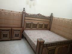 pure wooden chinyoti bed with side tables