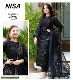 3 Pcs women's unstitched lawn Embroidered Suit