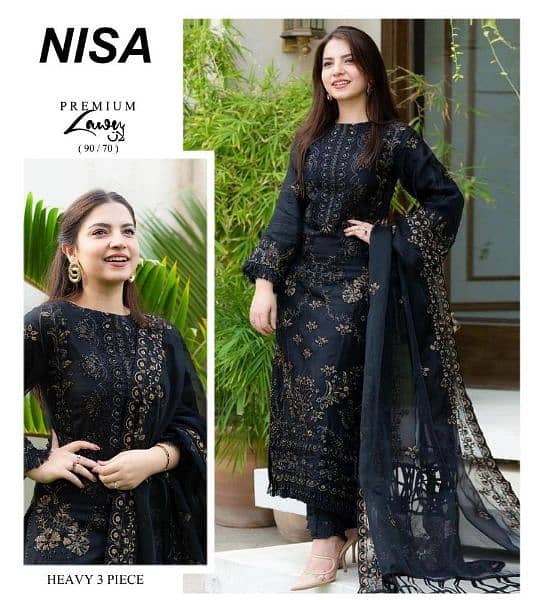 3 Pcs women's unstitched lawn Embroidered Suit 1