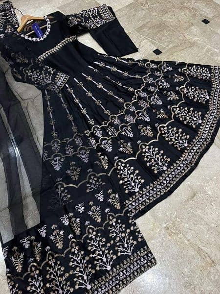 Heavy Embroidered Kalli Work Long Flare Maxi 15