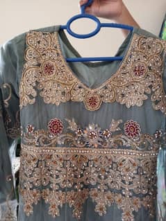 new formal embroidered kurti frock with silk trouser 0