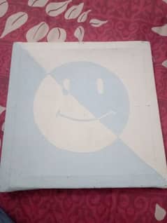 smiley face blue and white canvas painting